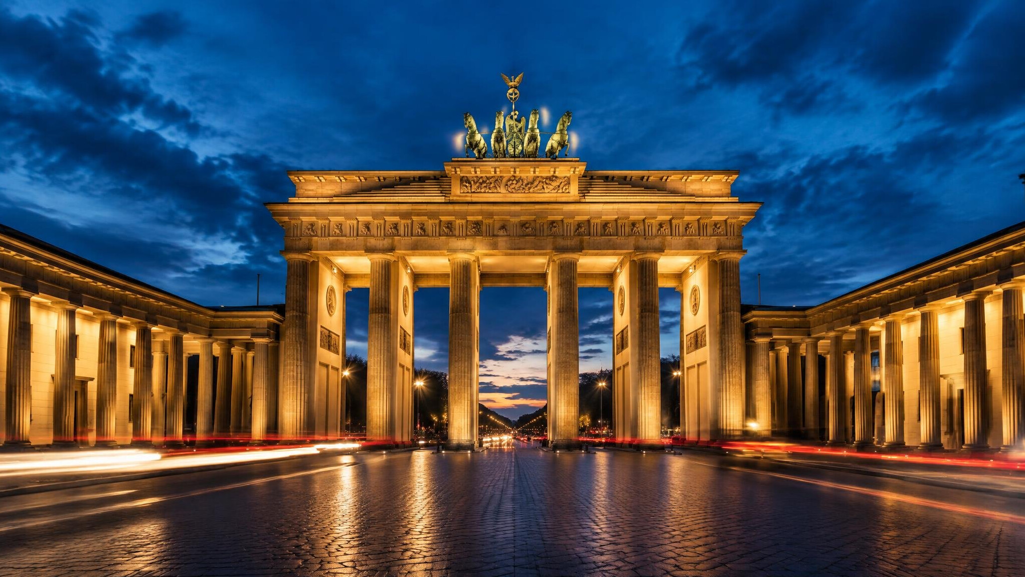Brandenburg Gate in Berlin illuminated at dusk