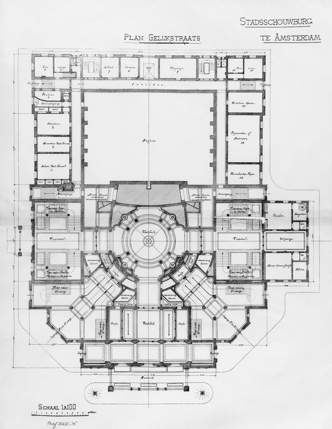 Historical architectural blueprint drawing of a cathedral